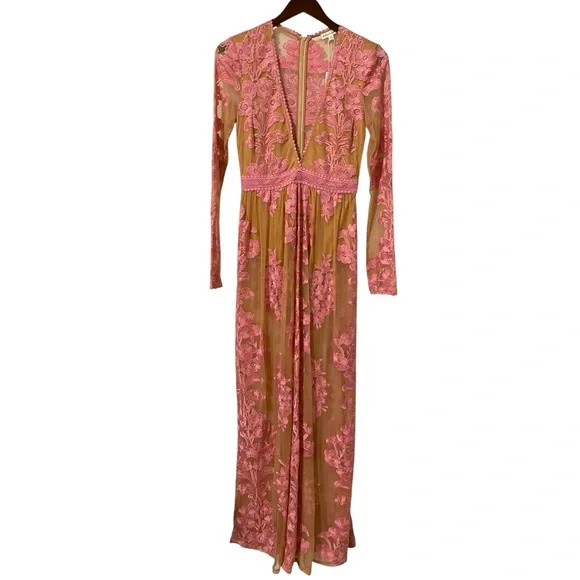 NWT For Love & Lemons Dress Temecula Pink Embroidered Maxi Size M - Picture 4 of 8